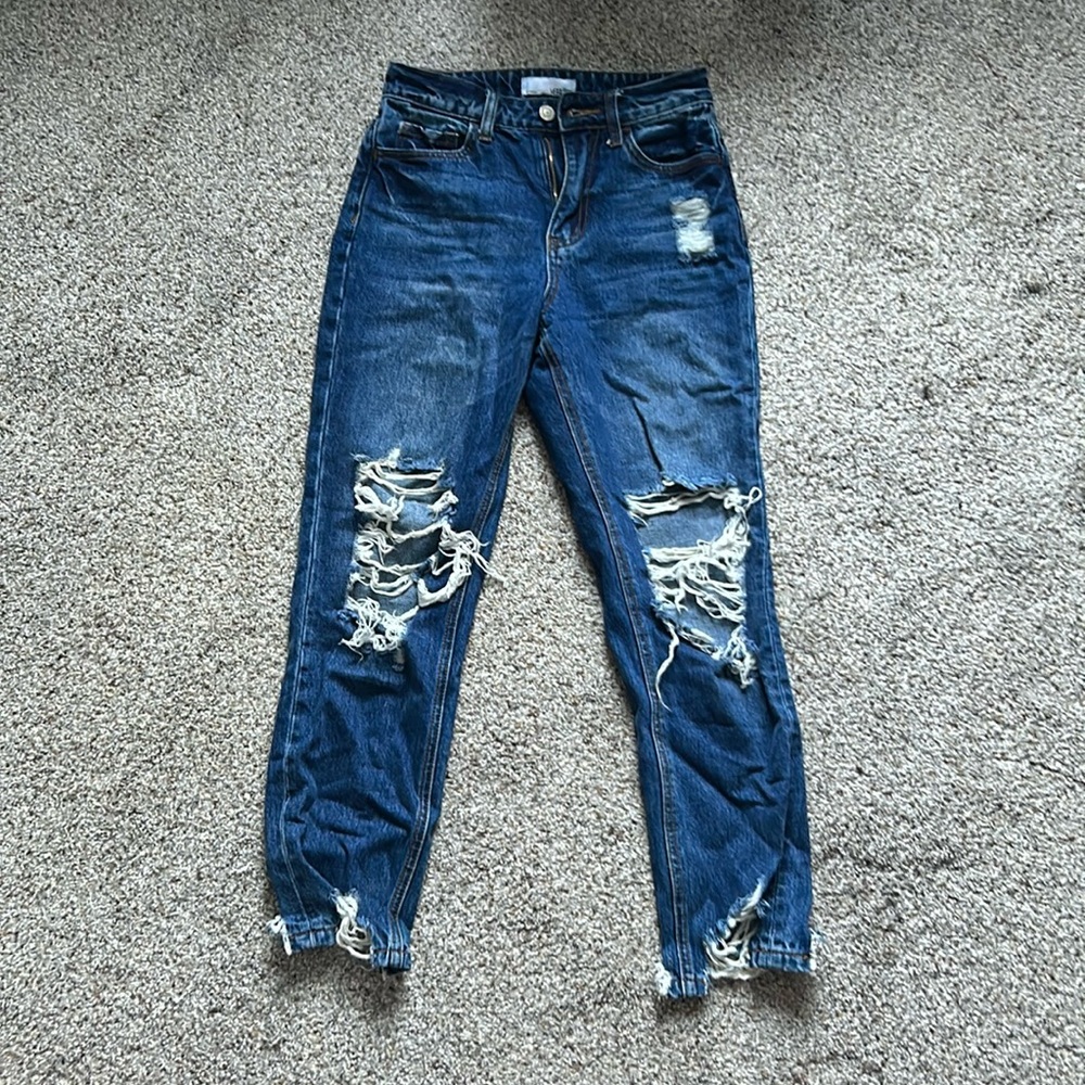 Dark blue ripped mom jean